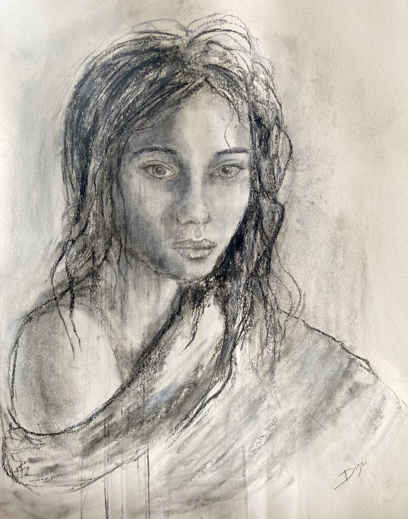 Houtskool op papier, 55 x 72,5 cm